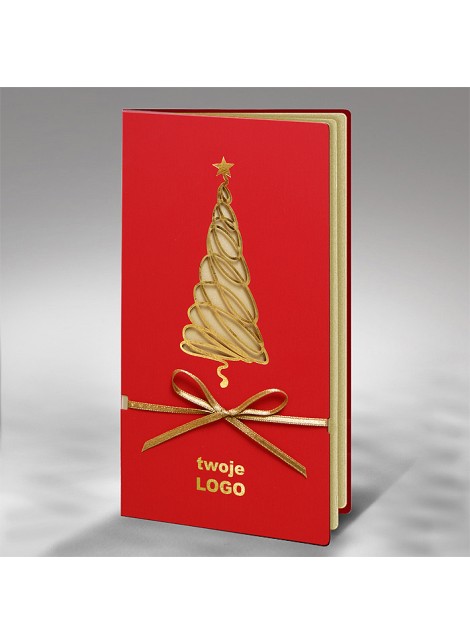 Kartka świąteczna dla firm Wycięta Laserowo Złota Choinka FS683cg