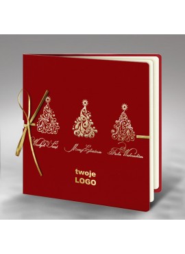 Firmowa kartka świąteczna ze Złoconymi Wzorami oraz Złotą Kokardą FS410bg