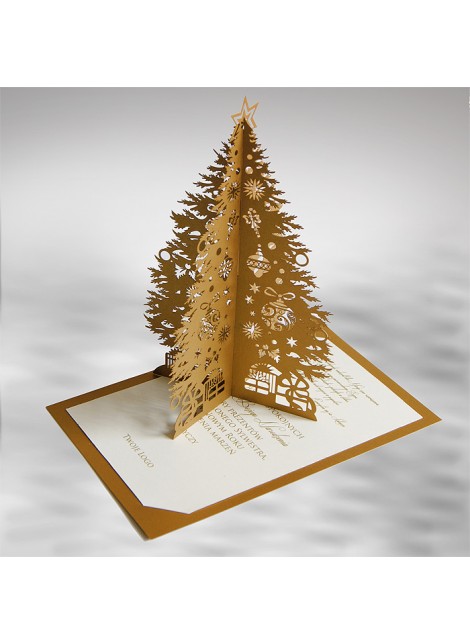 Kartka świąteczna z logo Złota Choinka 3D FS633az