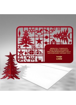 Kartka świąteczna z logo Bordowa Choinka 3D FS341bg