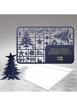 Kartka świąteczna z logo Granatowa Choinka 3D FS341i