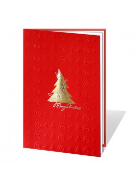 Kartka Bożonarodzeniowa z życzeniami Złota Choinka oraz Wytłoczone Elementy Świąteczne 01369wr
