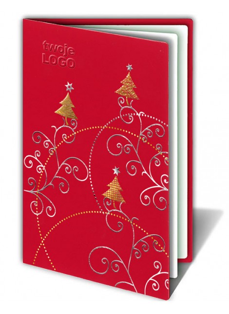 Kartka Bożonarodzeniowa z logo Choinka ze Złoconymi i Srebrzonymi Wzorami Świątecznymi FS170cg