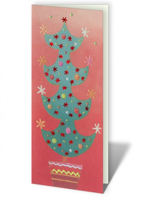 Kartka Bożonarodzeniowa z logo Choinka z Kolorowymi Bombkami i Gwiazdkami CFB0003