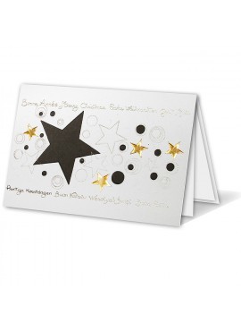 Kartka Świąteczna z Czarnymi i Złotymi Gwiazdkami oraz Kółeczkami W011042