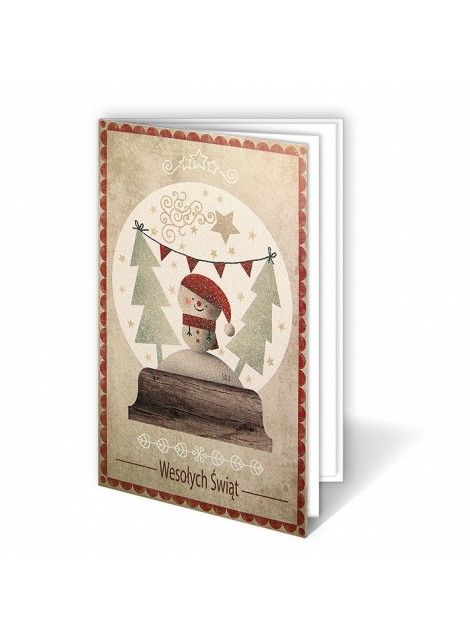 Kartka Bożonarodzeniowa z logo Ilustracja Śnieżnej Kuli z Bałwanem i Choinkami 02.041.18313s