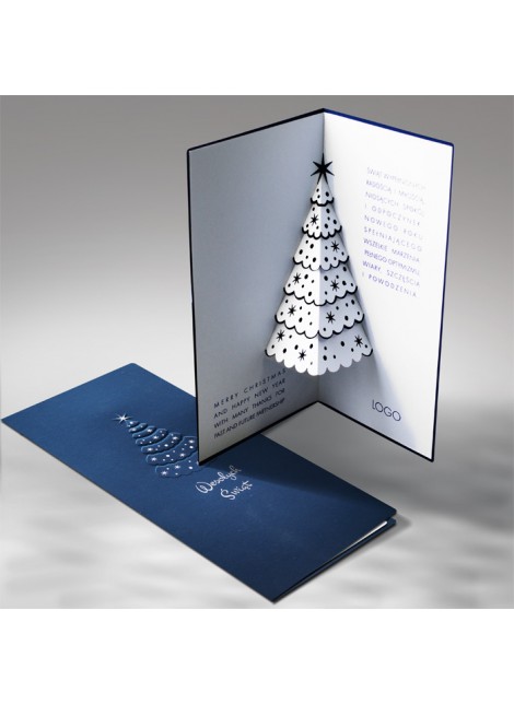 Kartka świąteczna z logo Ciemno Niebieska Choinka 3D FS479ng