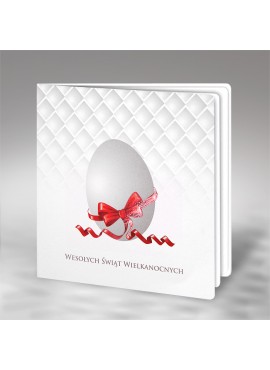 Kartka Świąteczna Motyw Jajka z Czerwoną Kokardą W487